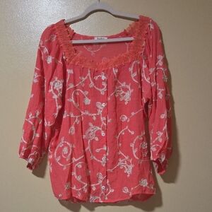 Women's Coral Embroidered Top